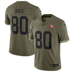 Men's San Francisco 49ers #80 Jerry Rice Olive 2022 Salute To Service Limited Stitched Jersey 