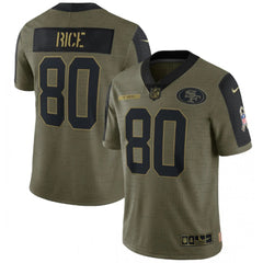 Men's San Francisco 49ers #80 Jerry Rice 2021 Olive Salute To Service Limited Stitched Jersey 