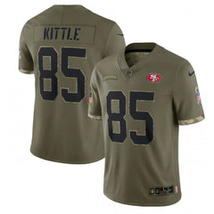 Men's San Francisco 49ers #85 George Kittle Olive 2022 Salute To Service Limited Stitched Jersey 