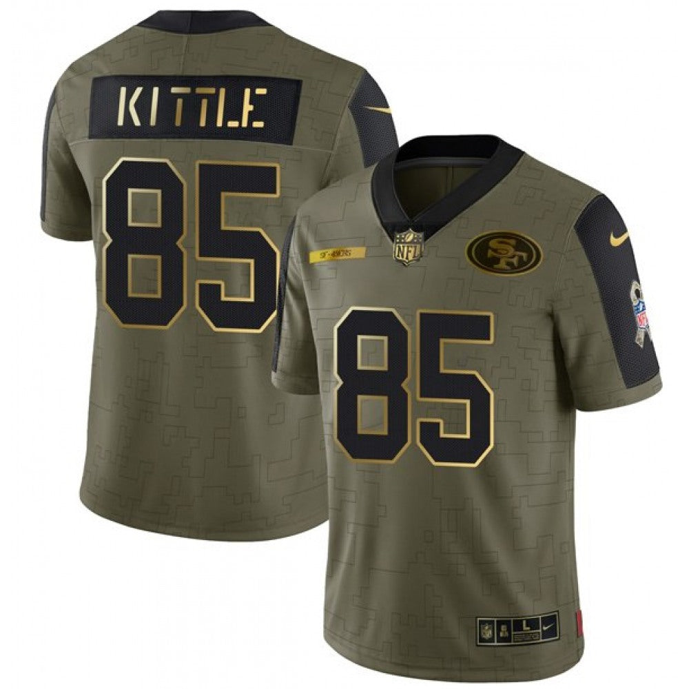 Men's San Francisco 49ers #85 George Kittle 2021 Olive Camo Salute To Service Golden Limited Stitched Jersey 
