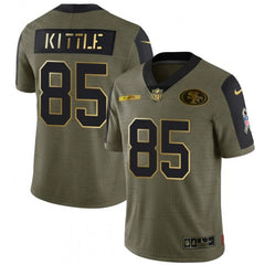 Men's San Francisco 49ers #85 George Kittle 2021 Olive Camo Salute To Service Golden Limited Stitched Jersey 