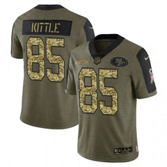 Men's San Francisco 49ers #85 George Kittle 2021 Olive Camo Salute To Service Limited Stitched Jersey 