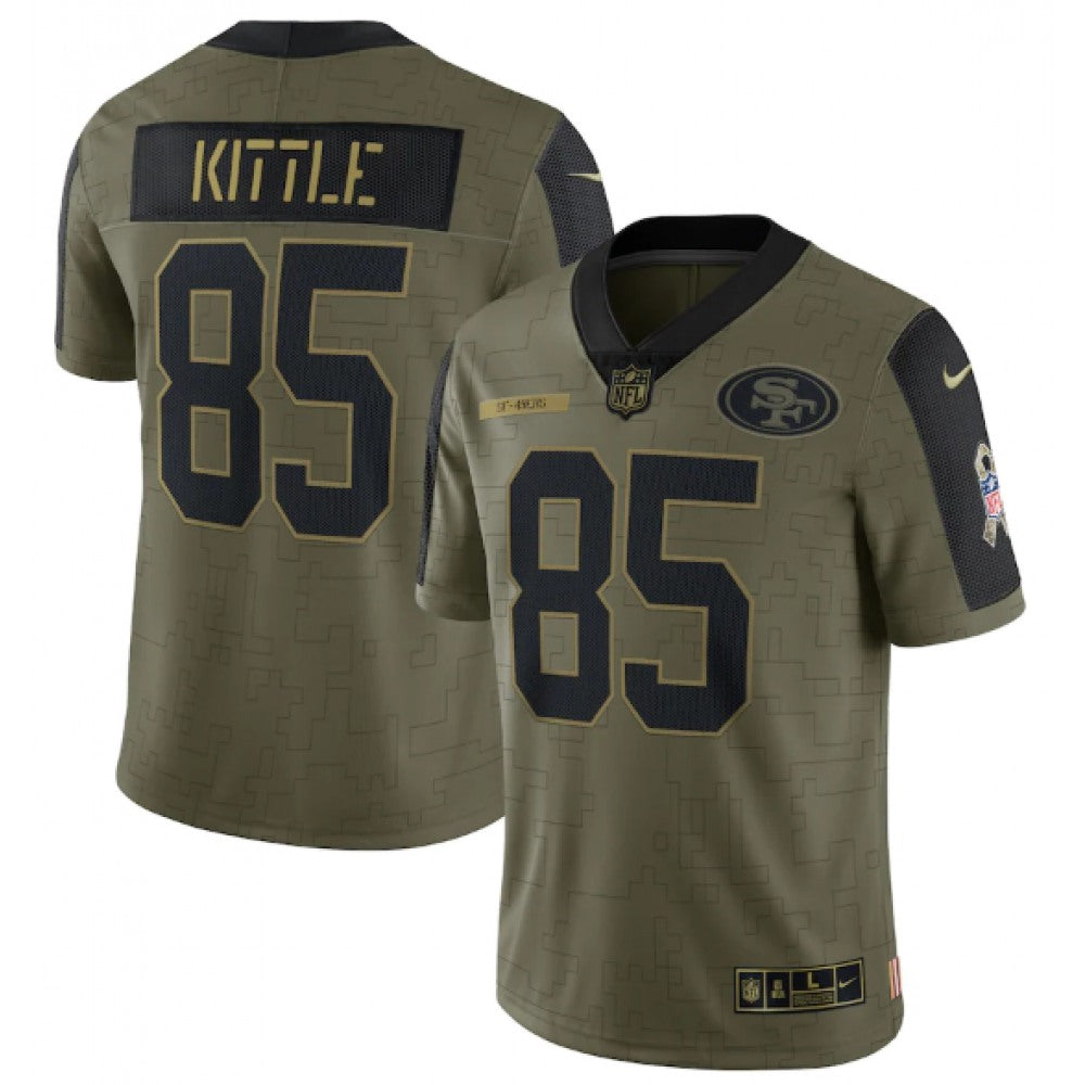 Men's San Francisco 49ers #85 George Kittle 2021 Olive Salute To Service Limited Stitched Jersey 