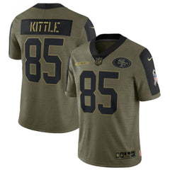 Men's San Francisco 49ers #85 George Kittle 2021 Olive Salute To Service Limited Stitched Jersey 