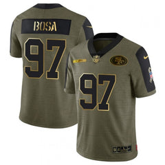 Men's San Francisco 49ers #97 Nick Bosa 2021 Olive Camo Salute To Service Golden Limited Stitched Jersey 