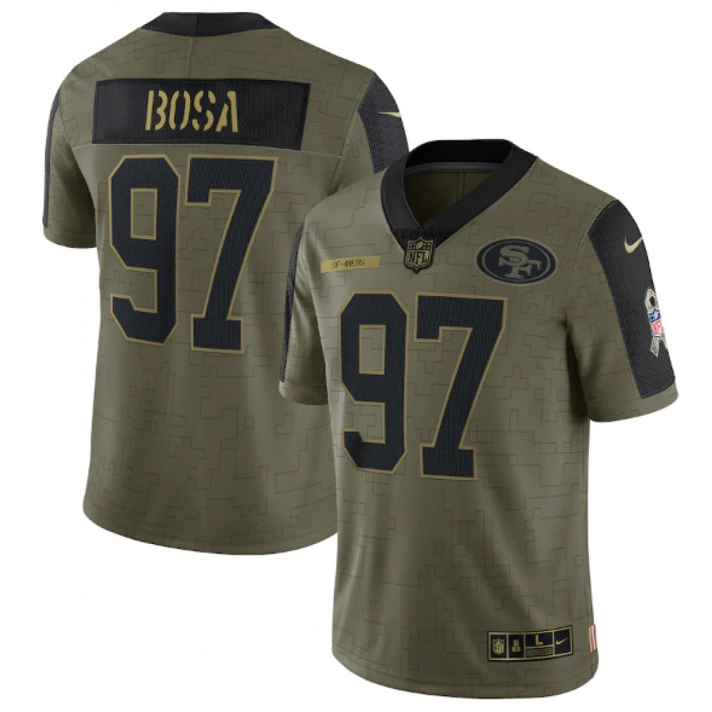 Men's San Francisco 49ers #97 Nick Bosa 2021 Olive Salute To Service Limited Stitched Jersey 