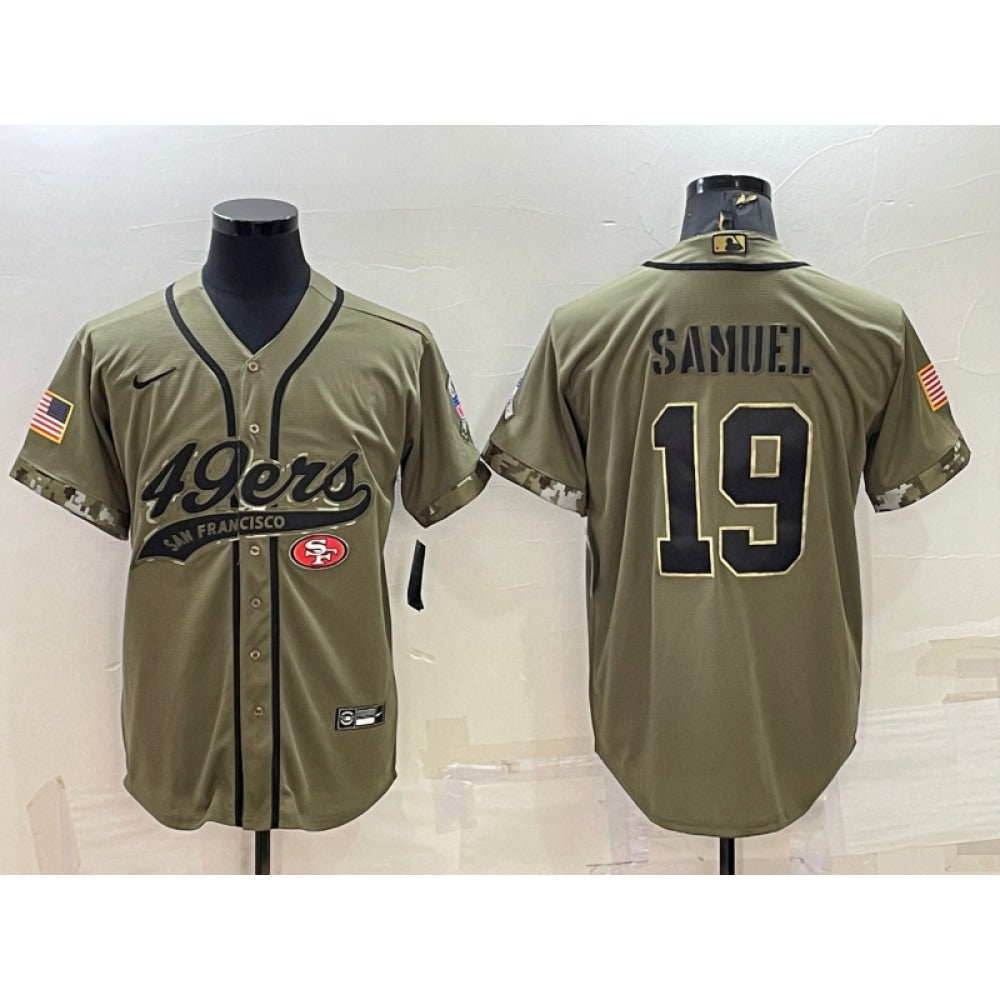 Men's San Francisco 49ers #19 Deebo Samuel 2022 Olive Salute to Service Cool Base Stitched Baseball Jersey 