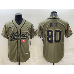 Men's San Francisco 49ers #80 Jerry Rice 2022 Olive Salute to Service Cool Base Stitched Baseball Jersey 
