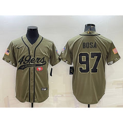 Men's San Francisco 49ers #97 Nick Bosa 2022 Olive Salute to Service Cool Base Stitched Baseball Jersey 