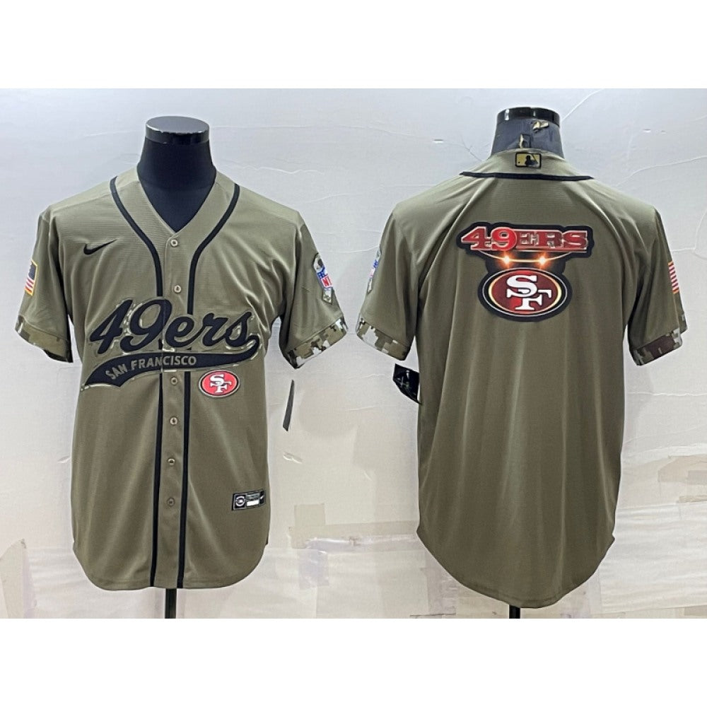 Men's San Francisco 49ers Olive Salute to Service Team Big Logo Cool Base Stitched Baseball Jersey 