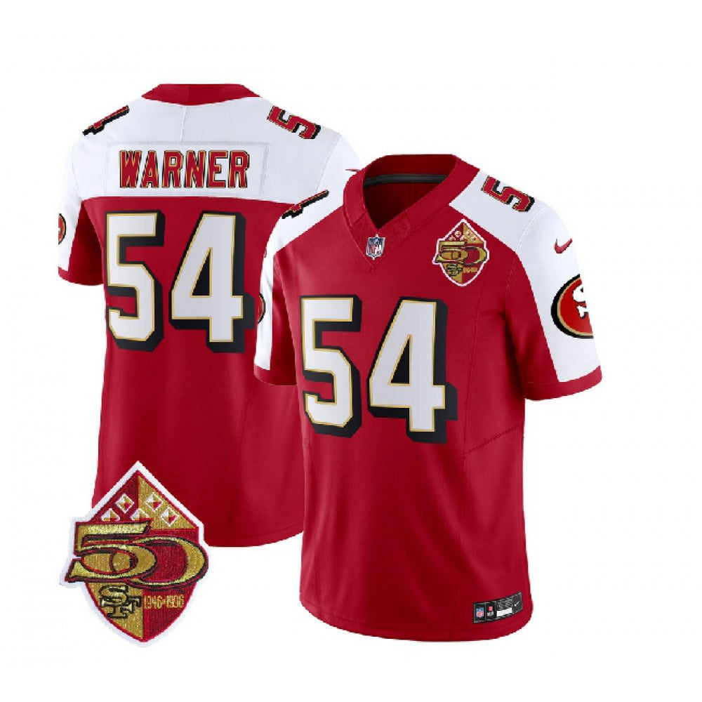 Men's San Francisco 49ers #54 Fred Warner Red/White 2023 F.U.S.E. 50th Patch Vapor Limited Stitched Football Jersey 