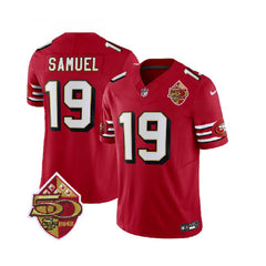Men's San Francisco 49ers #19 Deebo Samuel Red 2023 F.U.S.E. 50th Patch Throwback Stitched Football Jersey 