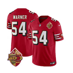 Men's San Francisco 49ers #54 Fred Warner Red 2023 F.U.S.E. 50th Patch Throwback Stitched Football Jersey 