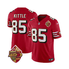 Men's San Francisco 49ers #85 George Kittle Red 2023 F.U.S.E. 50th Patch Throwback Stitched Football Jersey 