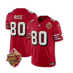 Men's San Francisco 49ers 80 Jerry Rice Red 2023 F.U.S.E. 50th Patch Throwback Stitched Football Jersey 