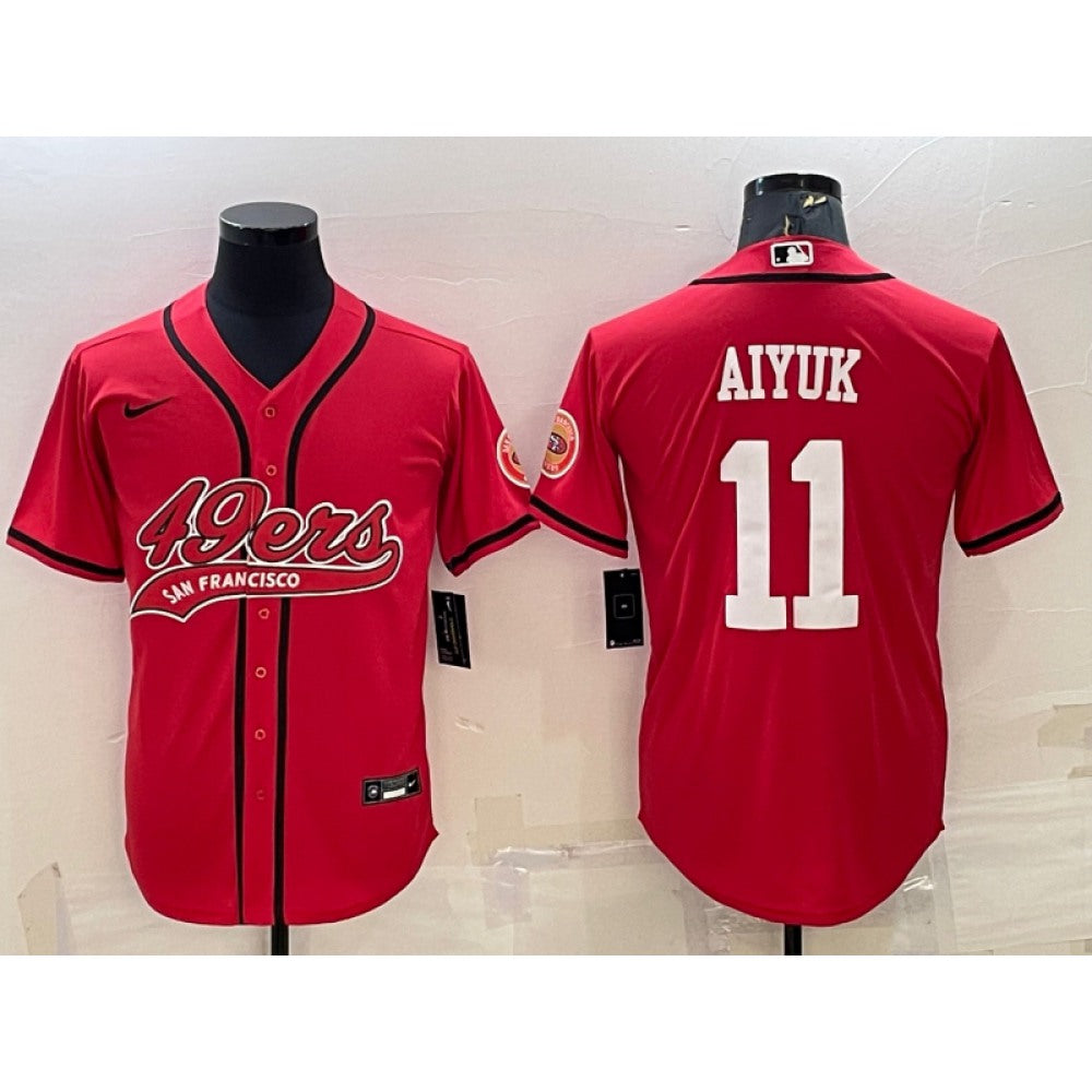 Men's San Francisco 49ers #11 Brandon Aiyuk Red With Patch Cool Base Stitched Baseball Jersey 