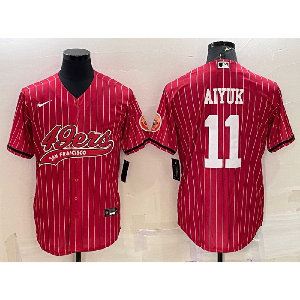 Men's San Francisco 49ers #11 Brandon Aiyuk Red With Patch Cool Base Stitched Baseball Jersey 