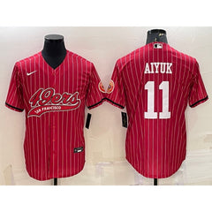 Men's San Francisco 49ers #11 Brandon Aiyuk Red With Patch Cool Base Stitched Baseball Jersey 