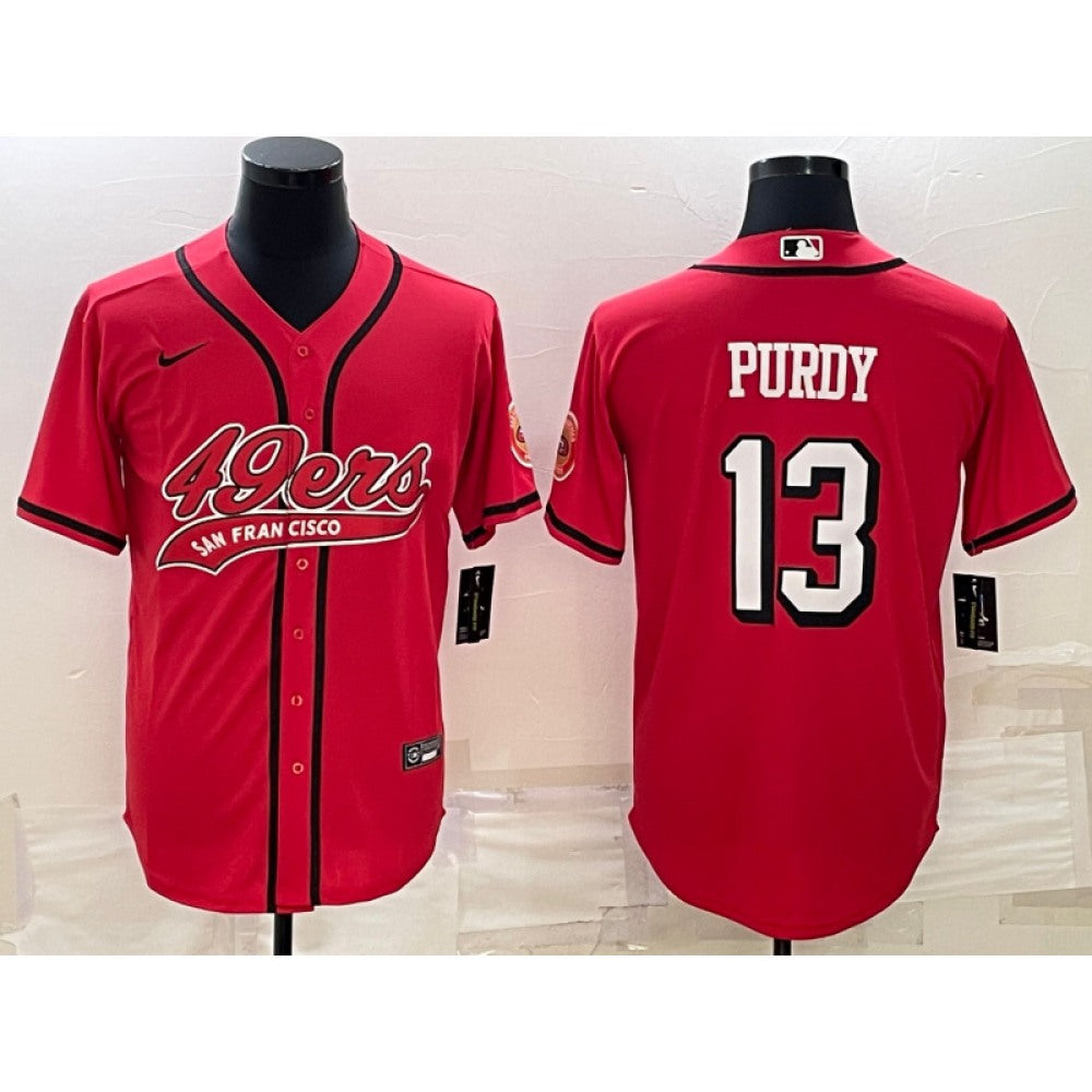 Men's San Francisco 49ers #13 Brock Purdy New Red With Patch Cool Base Stitched Baseball Jersey 