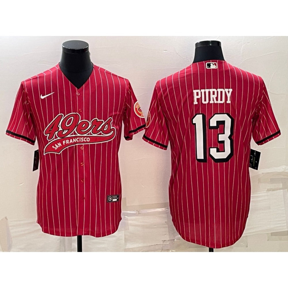 Men's San Francisco 49ers #13 Brock Purdy Red With Patch Cool Base Stitched Baseball Jersey 