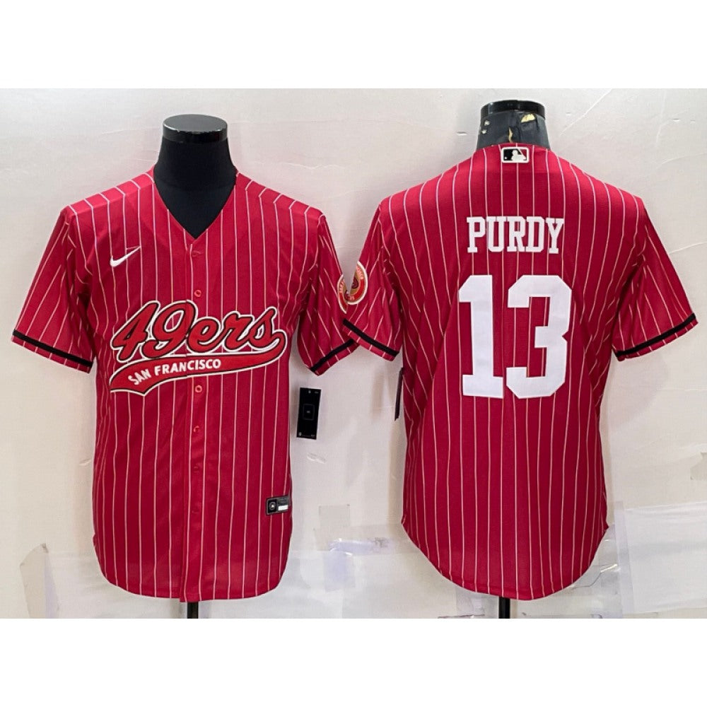Men's San Francisco 49ers #13 Brock Purdy Red With Patch Cool Base Stitched Baseball Jersey 