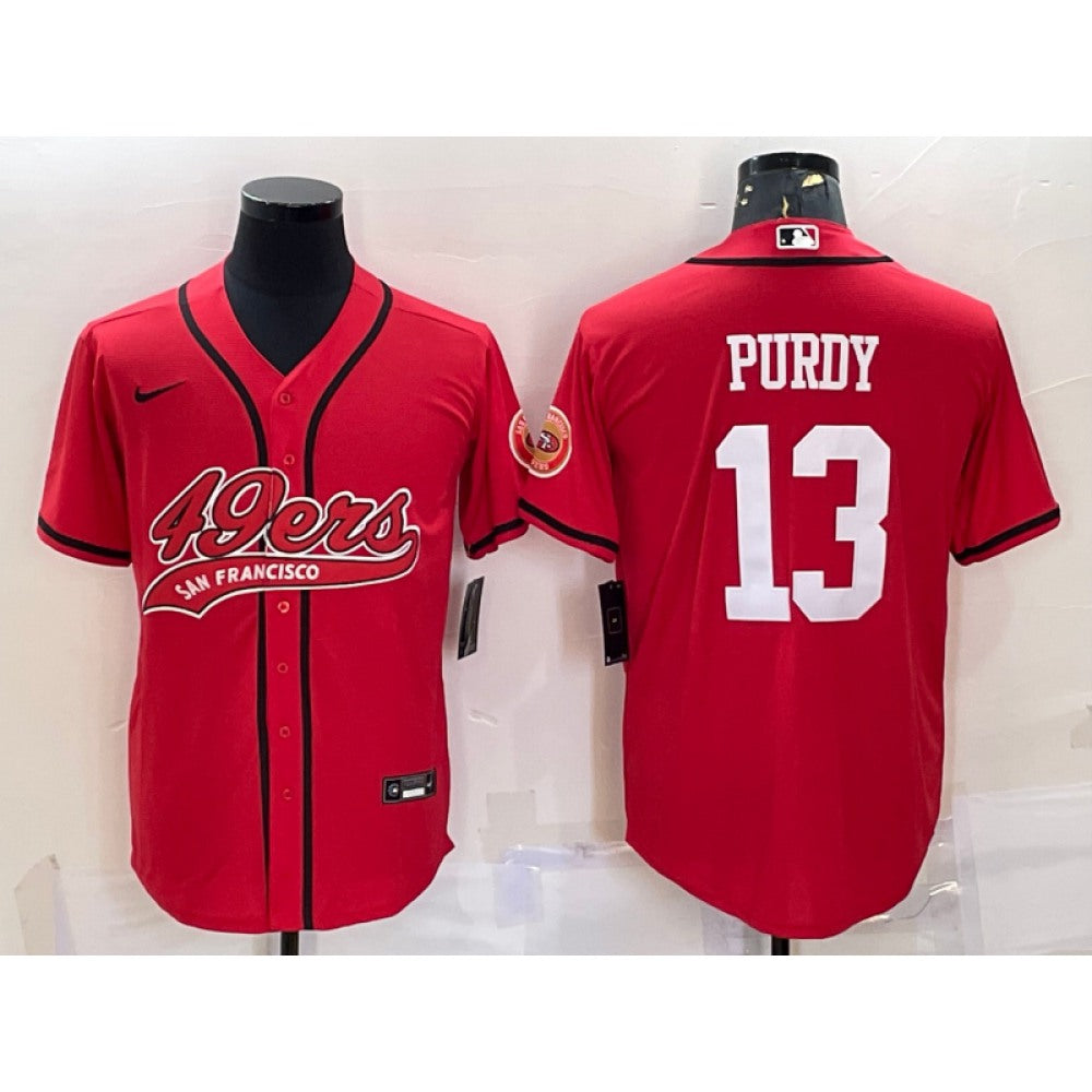 Men's San Francisco 49ers #13 Brock Purdy Red With Patch Cool Base Stitched Baseball Jersey 