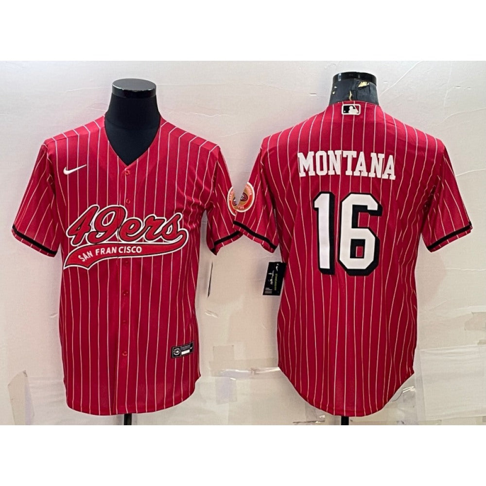 Men's San Francisco 49ers #16 Joe Montana Red With Patch Cool Base Stitched Baseball Jersey 