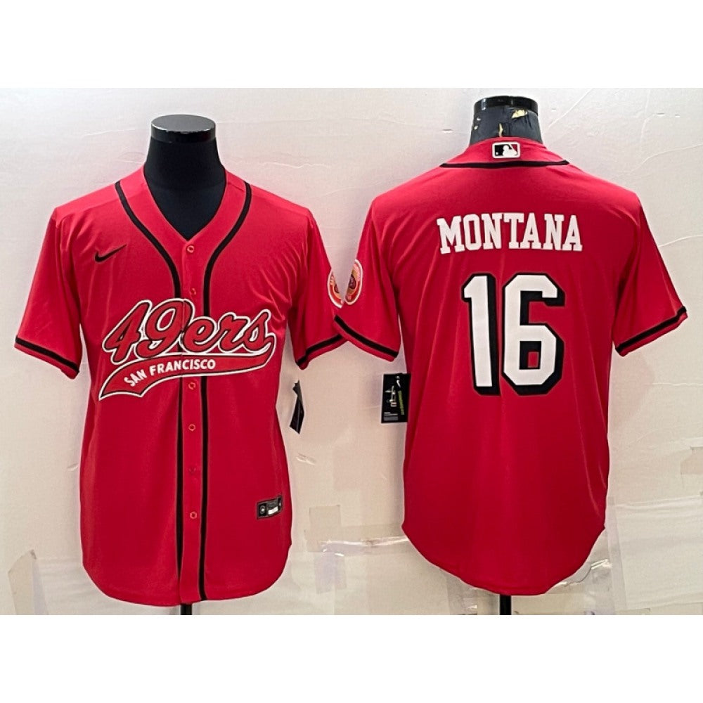 Men's San Francisco 49ers #16 Joe Montana New Red With Patch Cool Base Stitched Baseball Jersey 
