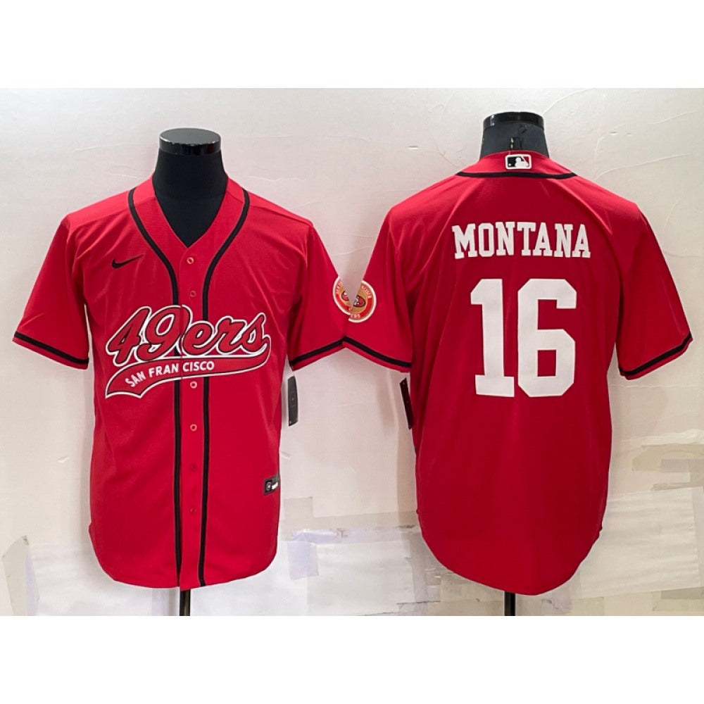Men's San Francisco 49ers #16 Joe Montana Red Cool Base Stitched Baseball Jersey 
