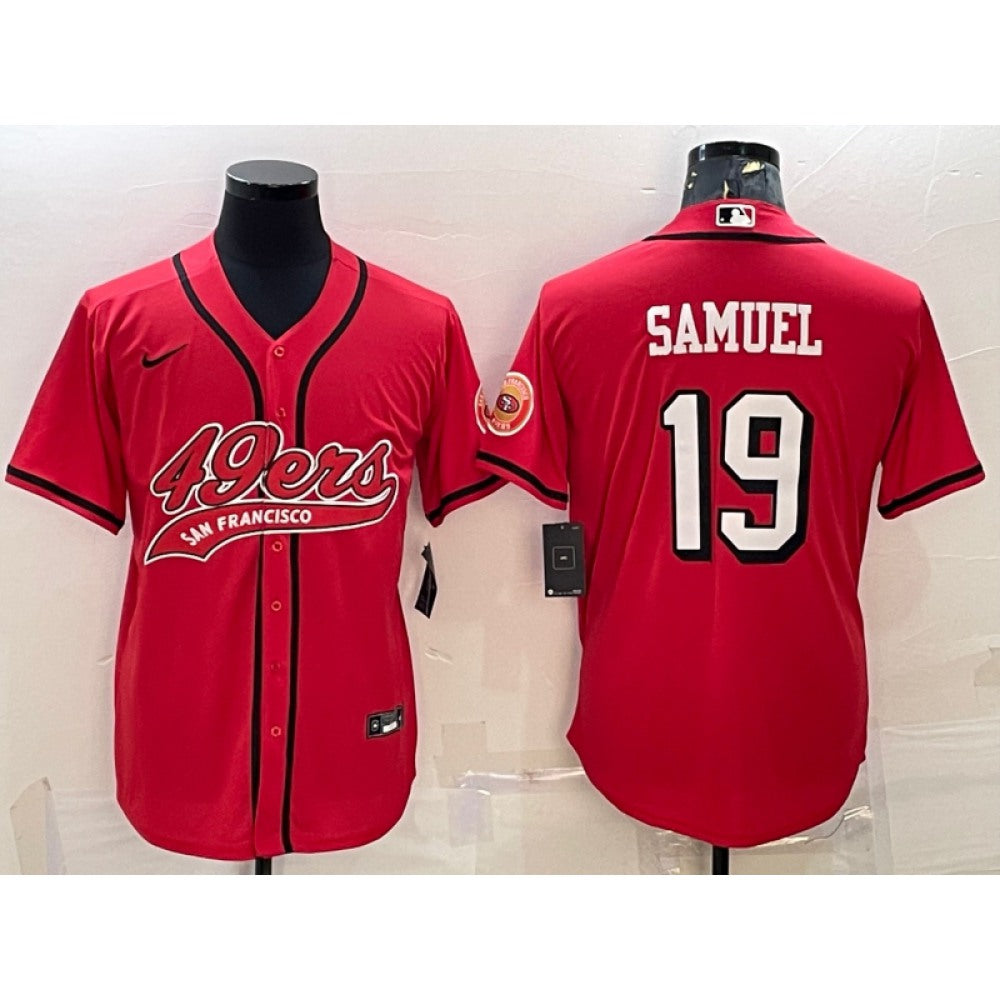Men's San Francisco 49ers #19 Deebo Samuel New Red With Patch Cool Base Stitched Baseball Jersey 