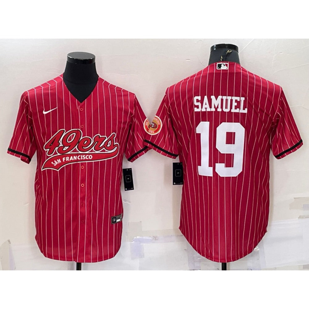Men's San Francisco 49ers #19 Deebo Samuel Red With Patch Cool Base Stitched Baseball Jersey 