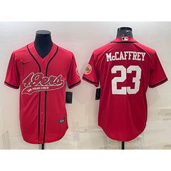 Men's San Francisco 49ers #23 Christian McCaffrey Red With Patch Cool Base Stitched Baseball Jersey 