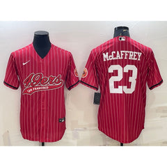 Men's San Francisco 49ers #23 Christian McCaffrey Red With Patch Cool Base Stitched Baseball Jersey 