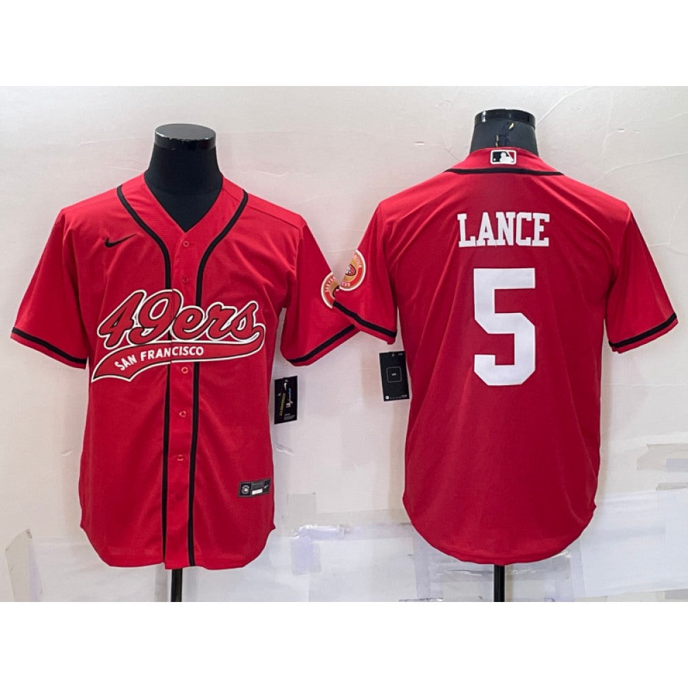 Men's San Francisco 49ers #5 Trey Lance Red Cool Base Stitched Baseball Jersey 