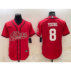 Men's San Francisco 49ers #8 Steve Young Red With Patch Cool Base Stitched Baseball Jersey 