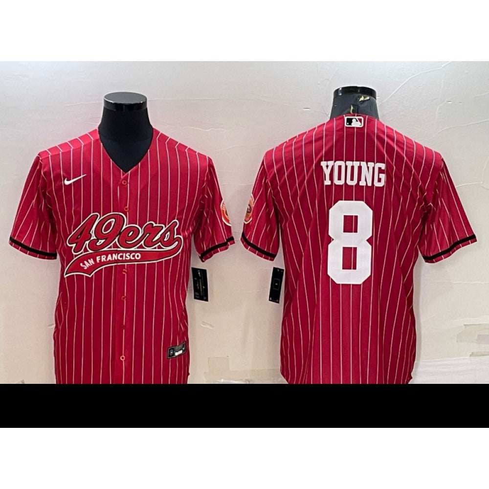 Men's San Francisco 49ers #8 Steve Young Red With Patch Cool Base Stitched Baseball Jersey 