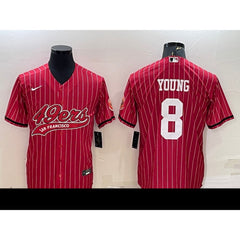 Men's San Francisco 49ers #8 Steve Young Red With Patch Cool Base Stitched Baseball Jersey 
