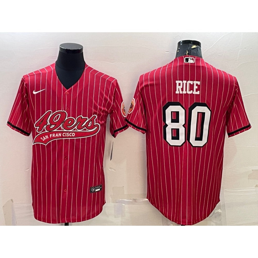 Men's San Francisco 49ers #80 Jerry Rice Red With Patch Cool Base Stitched Baseball Jersey 