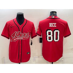 Men's San Francisco 49ers #80 Jerry Rice New Red With Patch Cool Base Stitched Baseball Jersey 