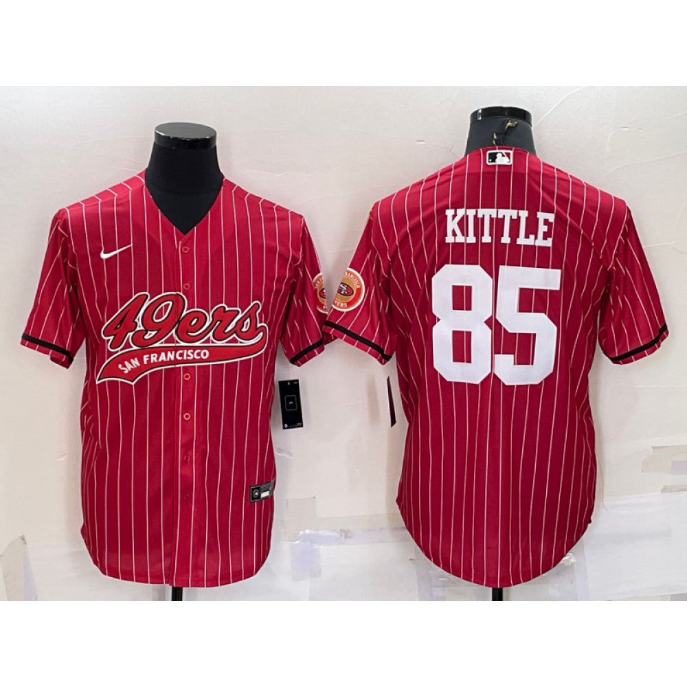 Men's San Francisco 49ers #85 George Kittle Red With Patch Cool Base Stitched Baseball Jersey 