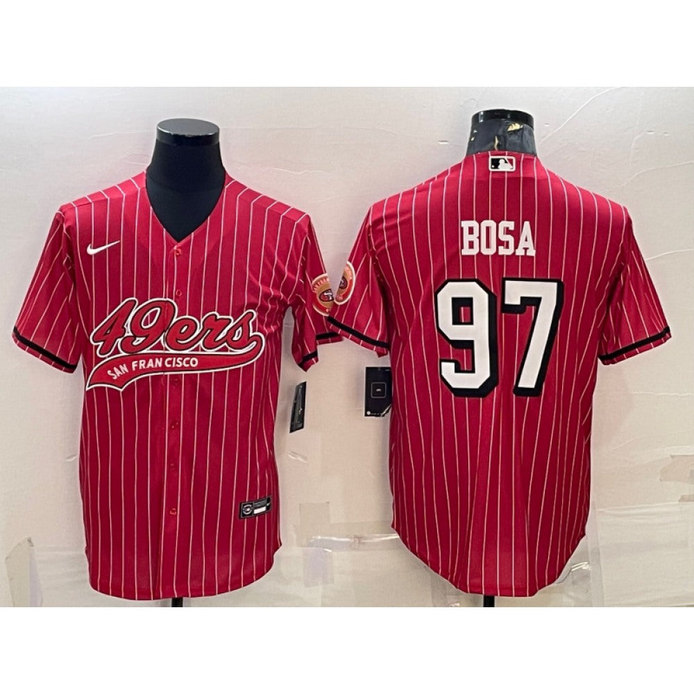 Men's San Francisco 49ers #97 Nick Bosa Red With Patch Cool Base Stitched Baseball Jersey 