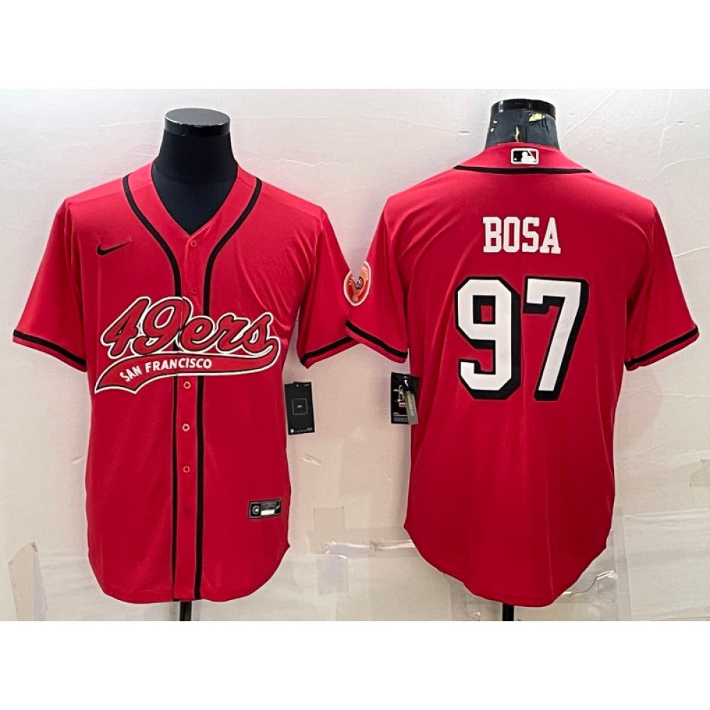 Men's San Francisco 49ers #97 Nick Bosa New Red With Patch Cool Base Stitched Baseball Jersey 