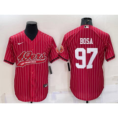 Men's San Francisco 49ers #97 Nick Bosa Red With Patch Cool Base Stitched Baseball Jersey 