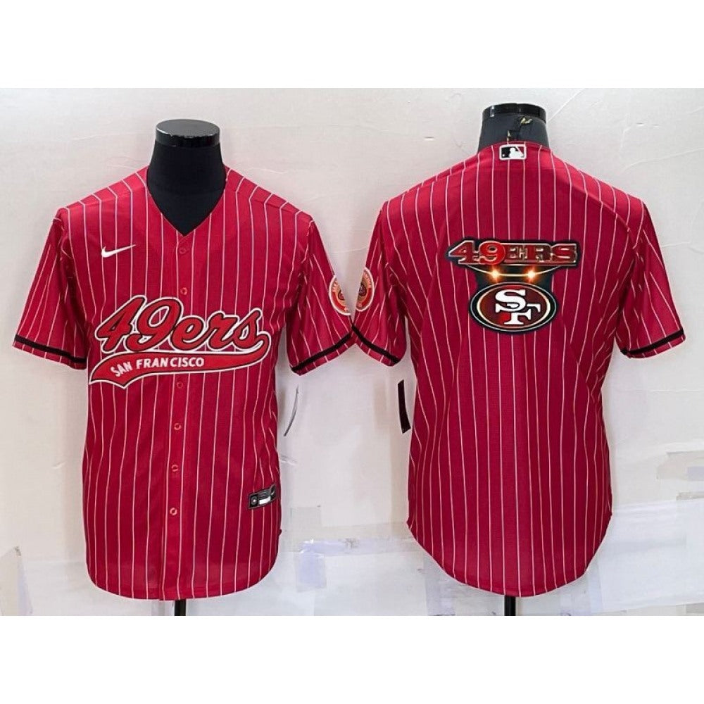 Men's San Francisco 49ers Red Team Big Logo With Patch Cool Base Stitched Baseball Jersey 