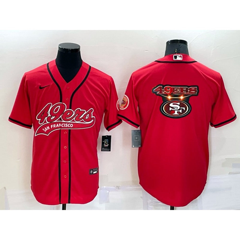 Men's San Francisco 49ers Red Team Big Logo With Patch Cool Base Stitched Baseball Jersey 