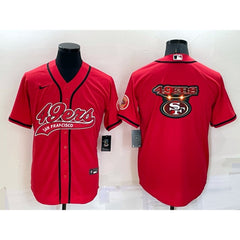 Men's San Francisco 49ers Red Team Big Logo With Patch Cool Base Stitched Baseball Jersey 