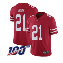 Men's San Francisco 49ers #21 Frank Gore Red White 100th Patch Stitched Jersey 