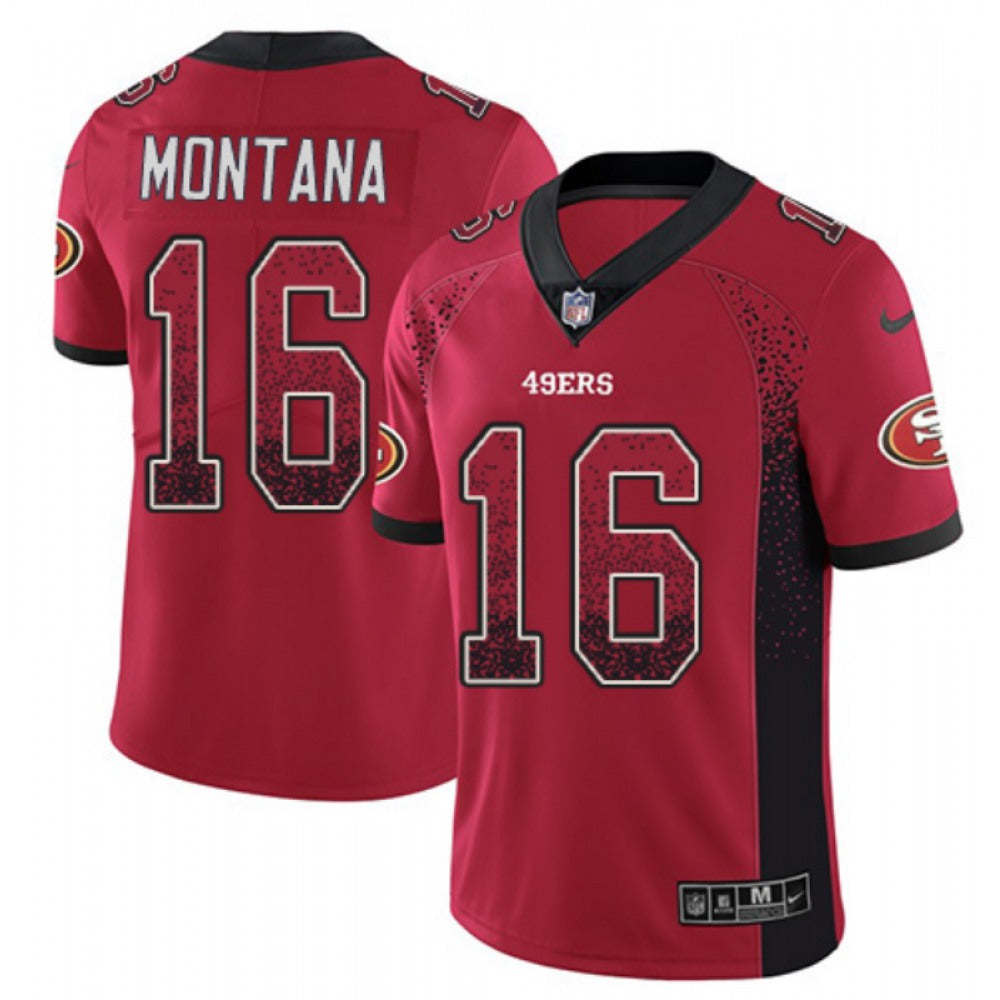 Men's San Francisco 49ers #16 Joe Montana Red Drift Fashion Color Rush Limited Stitched NFL Jersey 