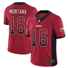 Men's San Francisco 49ers #16 Joe Montana Red Drift Fashion Color Rush Limited Stitched NFL Jersey 