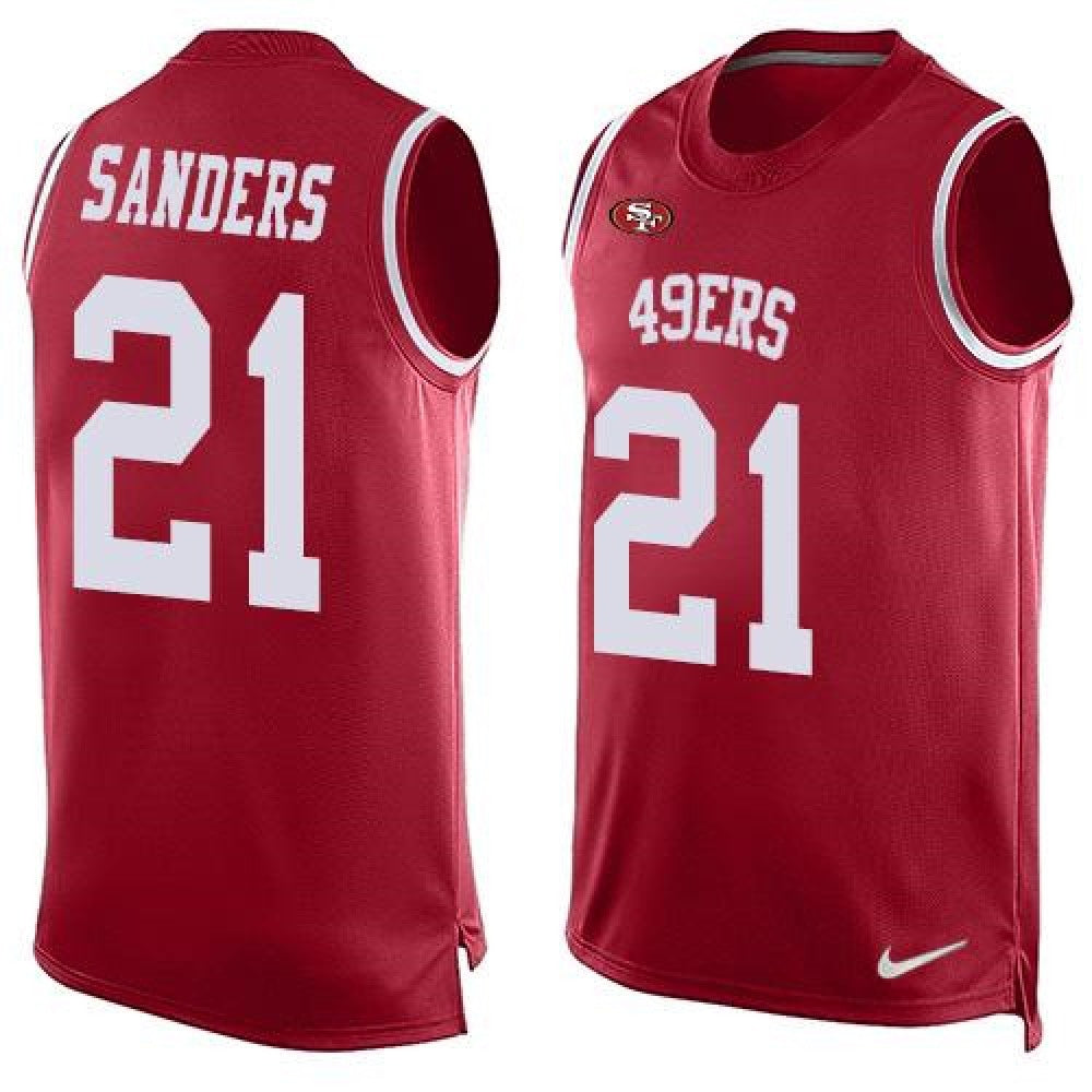 49ers #21 Deion Sanders Red Team Color Men's Stitched NFL Limited Tank Top Jersey 